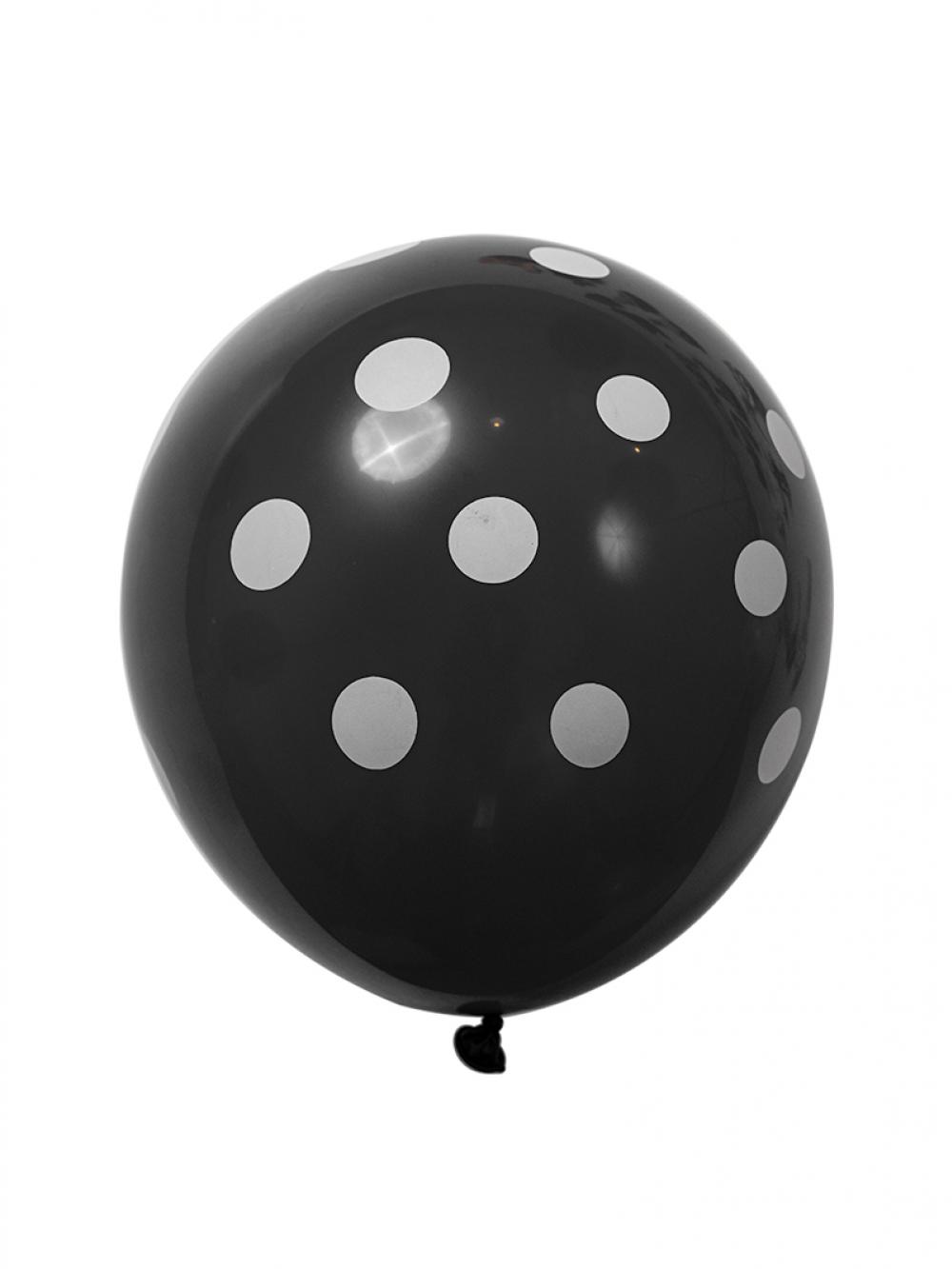 12 Inch Standard Polka Dot Balloons Black balloon White Dot (100PCS)