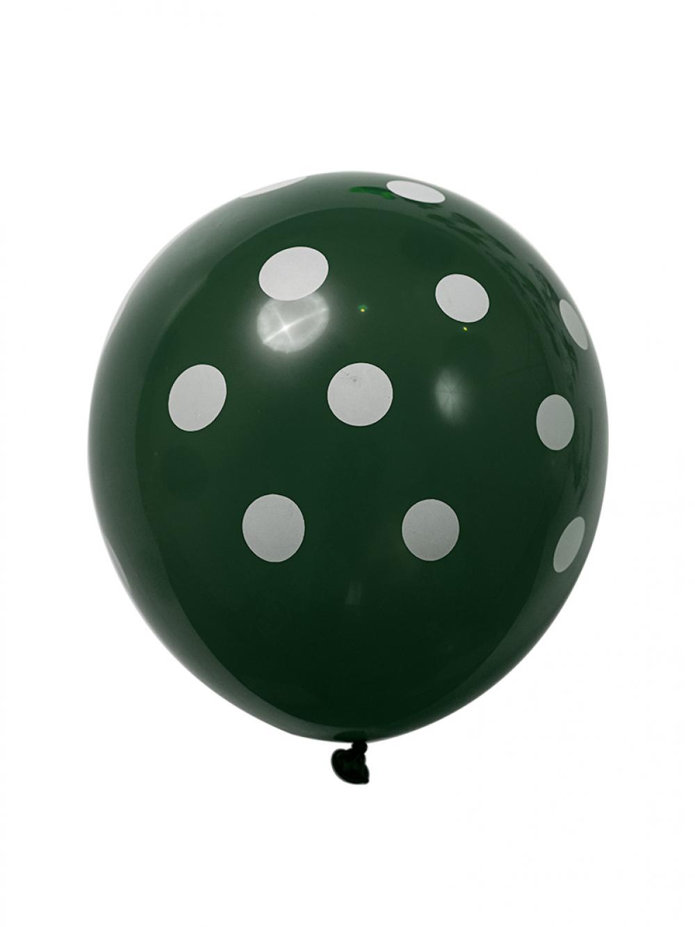 12 Inch Standard Polka Dot Balloons Forrest Green Balloon White Dot (10PCS)