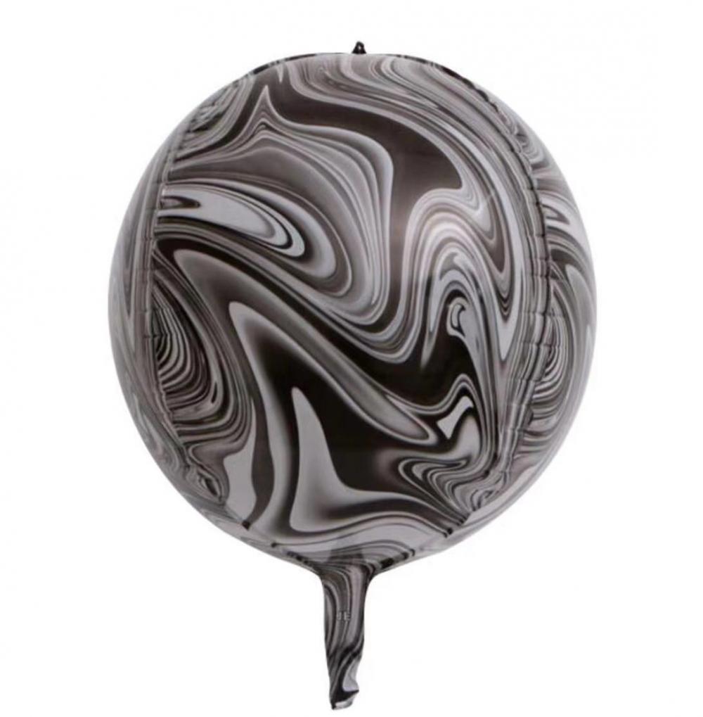 22 Inch 4D Marble Round Shape Foil Balloon Black (1PCS)