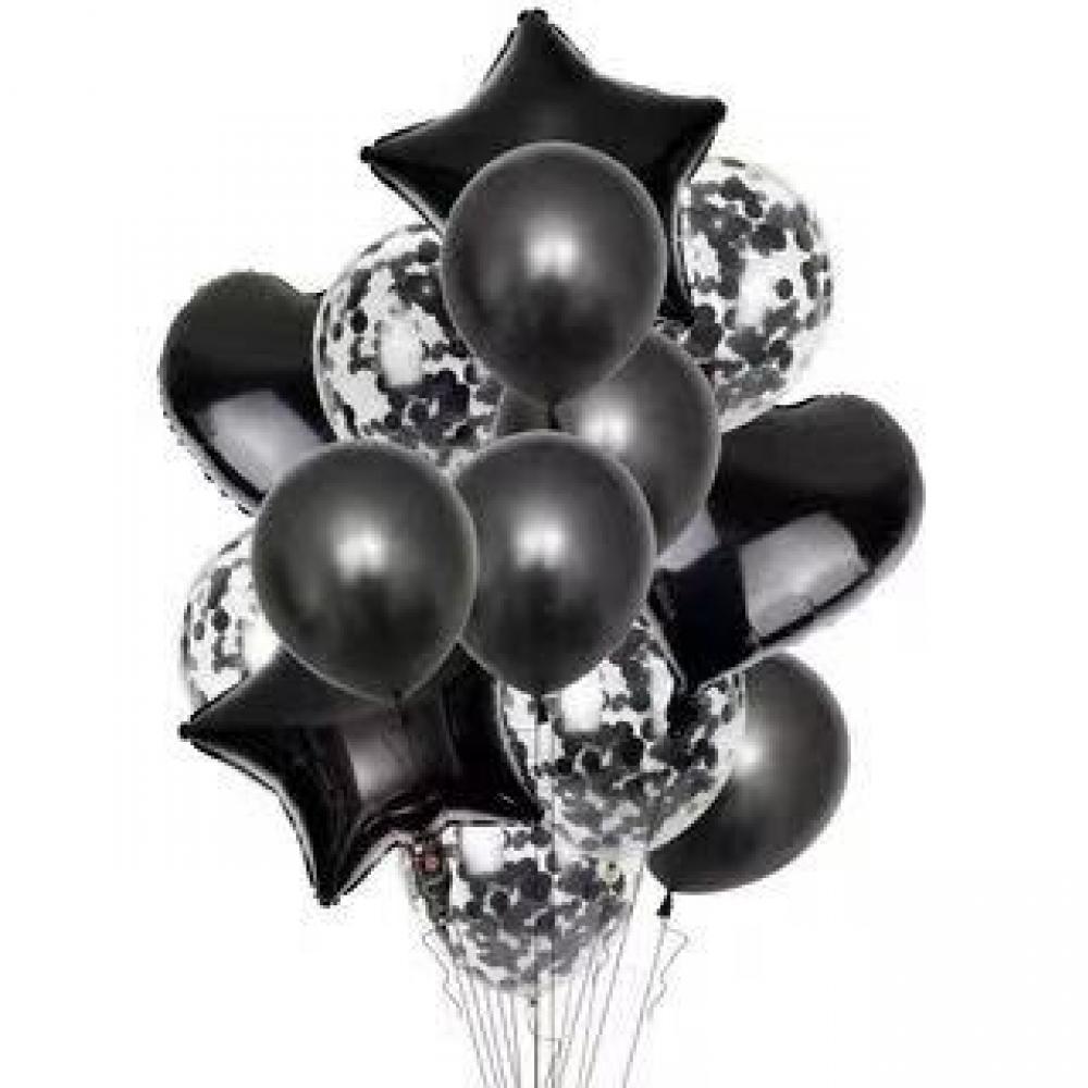 Foil Balloon Star Heart Black (14pcs)