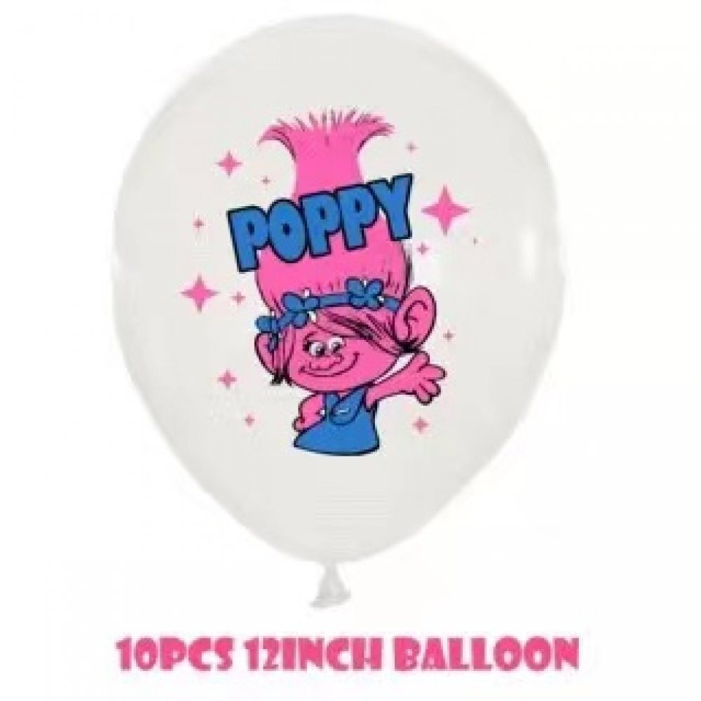 12 Inch Printed Balloon Trolls White (10PCS)