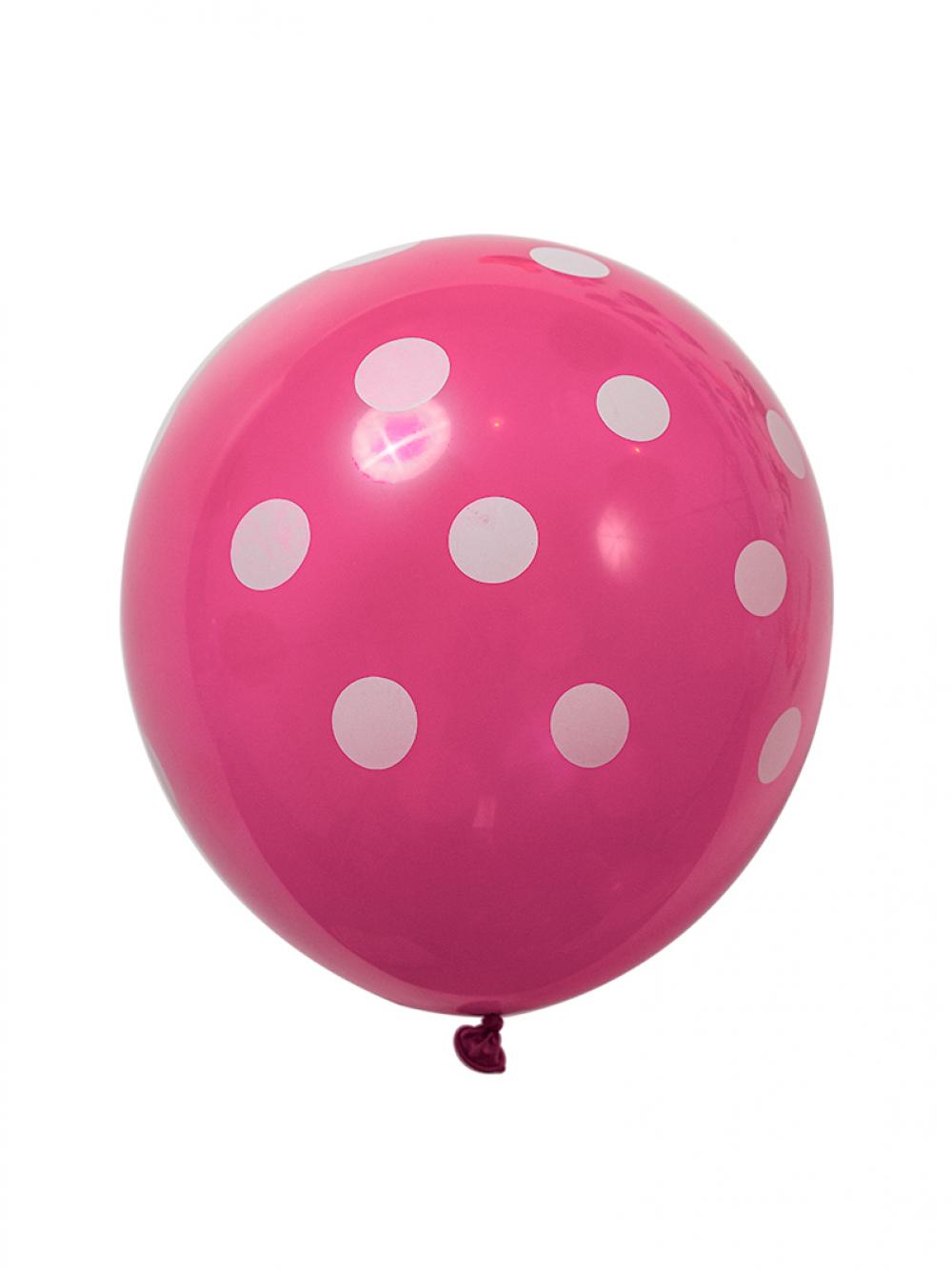 12 Inch Standard Polka Dot Balloons Hot Pink Balloon White Dot (100PCS)