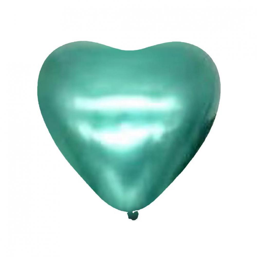 10 Inch Heart Shape Chrome Balloon Chrome Green (10PCS)