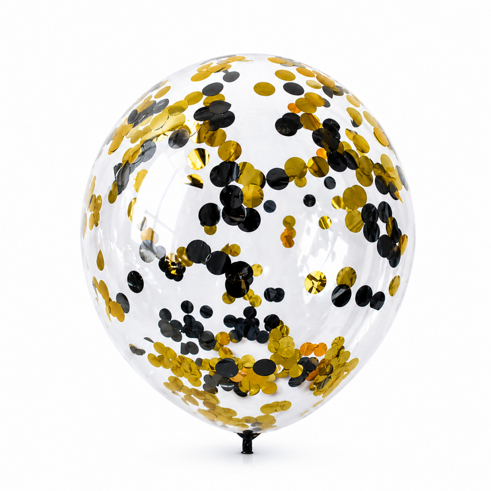 12 Inch Standard Confetti Balloon Gold and Black (1PCS)