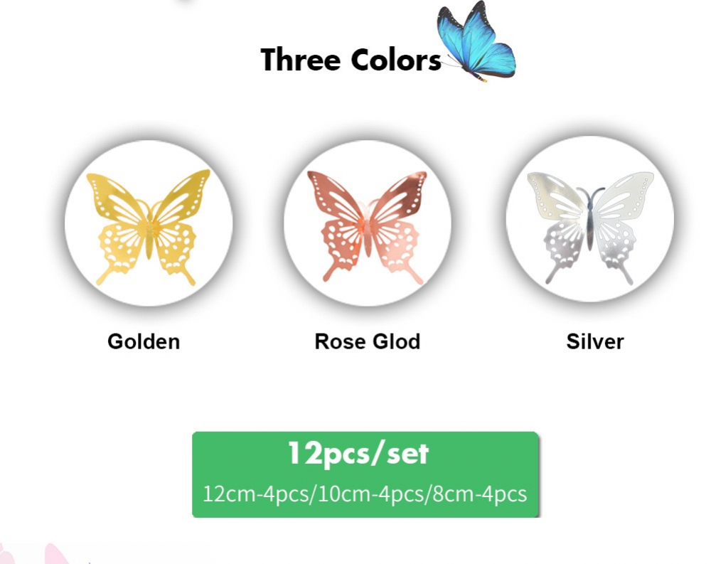3D Butterflies Set Gold (12pcs)