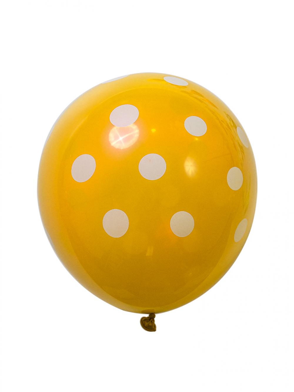 12 Inch Standard Polka Dot Balloons Yellow balloon White Dot  (100PCS)