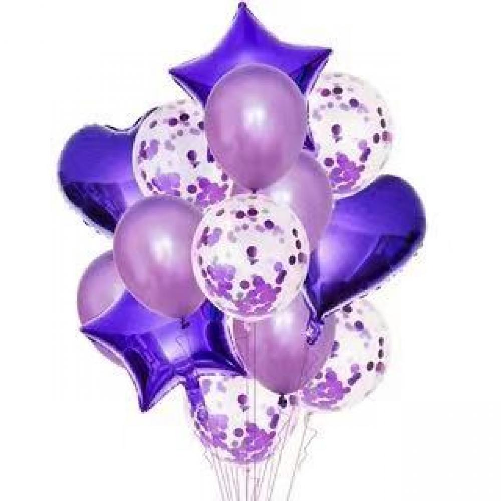 Foil Balloon Star Heart Purple (14pcs)