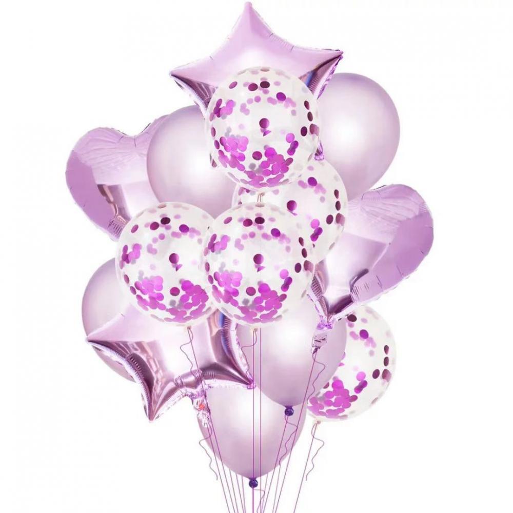 Foil Balloon Star Heart Lavender (14pcs)