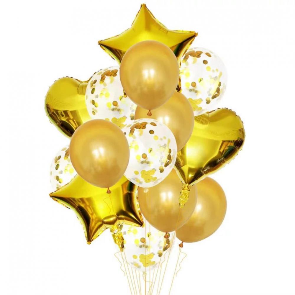 Foil Balloon Star Heart Gold (14pcs)