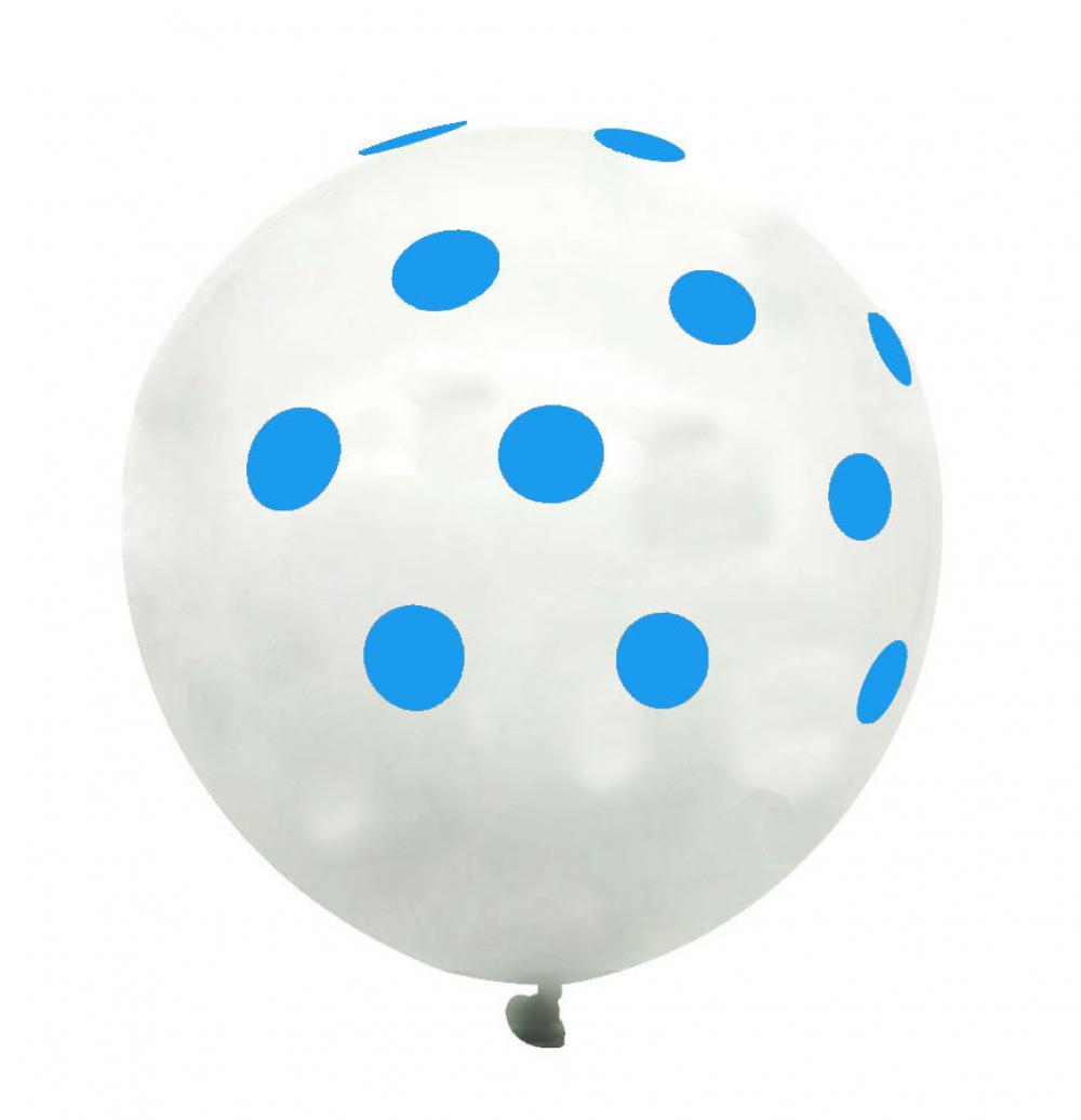 12 Inch Standard Polka Dot Balloons White Balloon Blue Dot (100PCS)