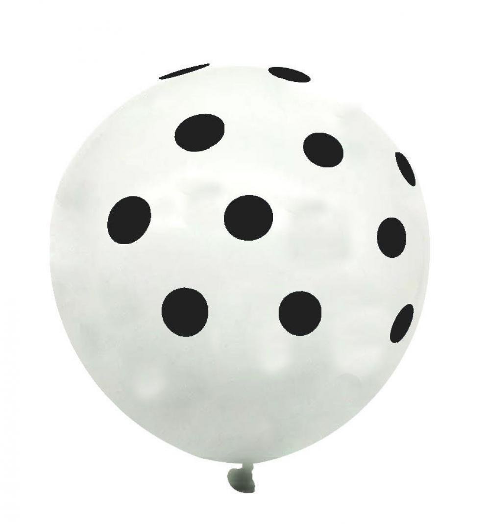 12 Inch Standard Polka Dot Balloons WhiteBalloon Black Dot (100PCS)