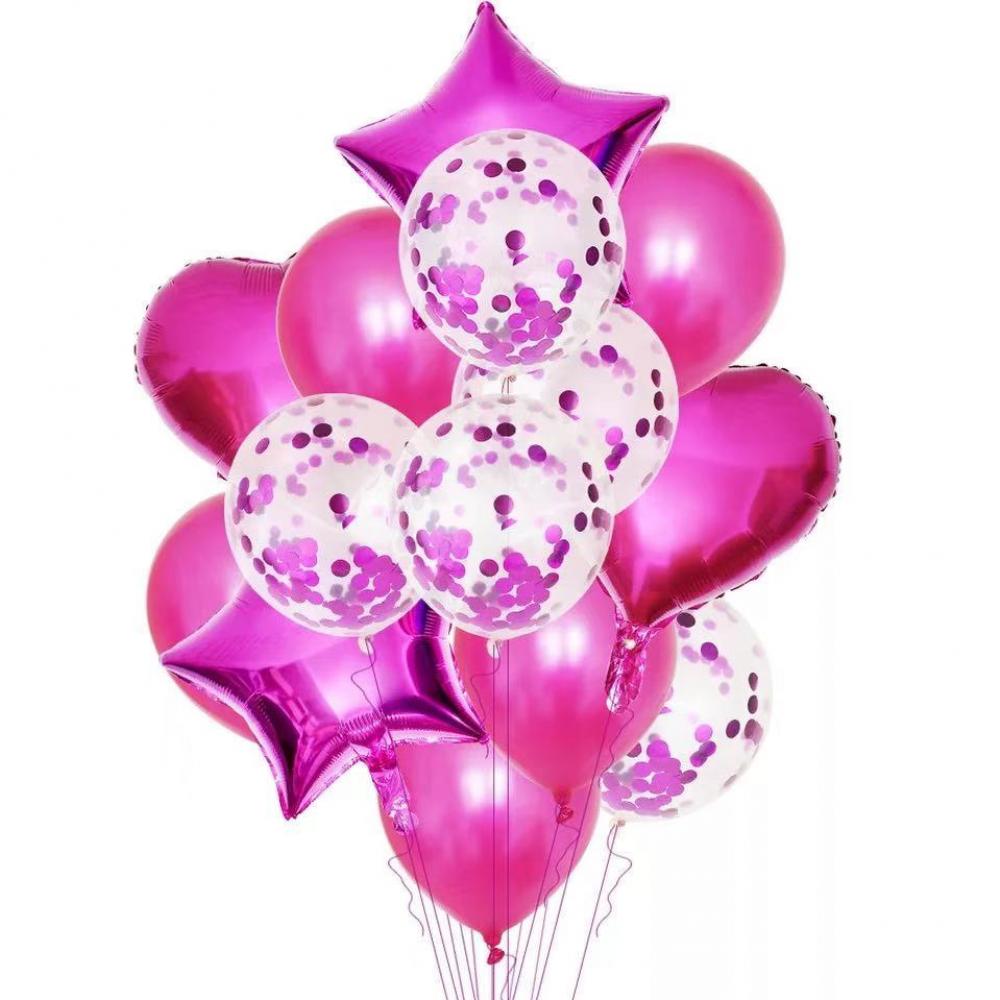 Foil Balloon Star Heart Hot Pink (14pcs)