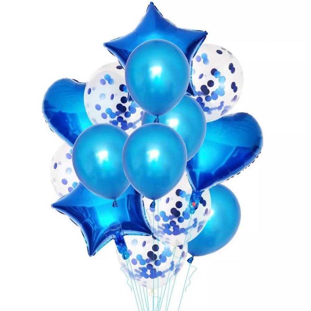Foil Balloon Star Heart  Blue (14pcs)