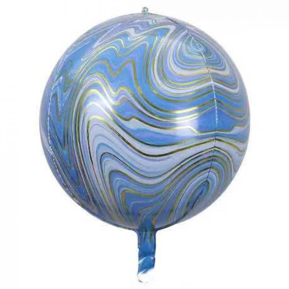 22 Inch 4D Marble Round Shape Foil Balloon Blue Gold (1PCS)