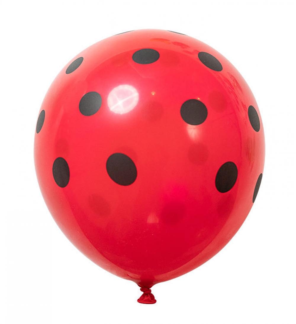 12 Inch Standard Polka Dot Balloons Red Balloon Black Dot (100PCS)