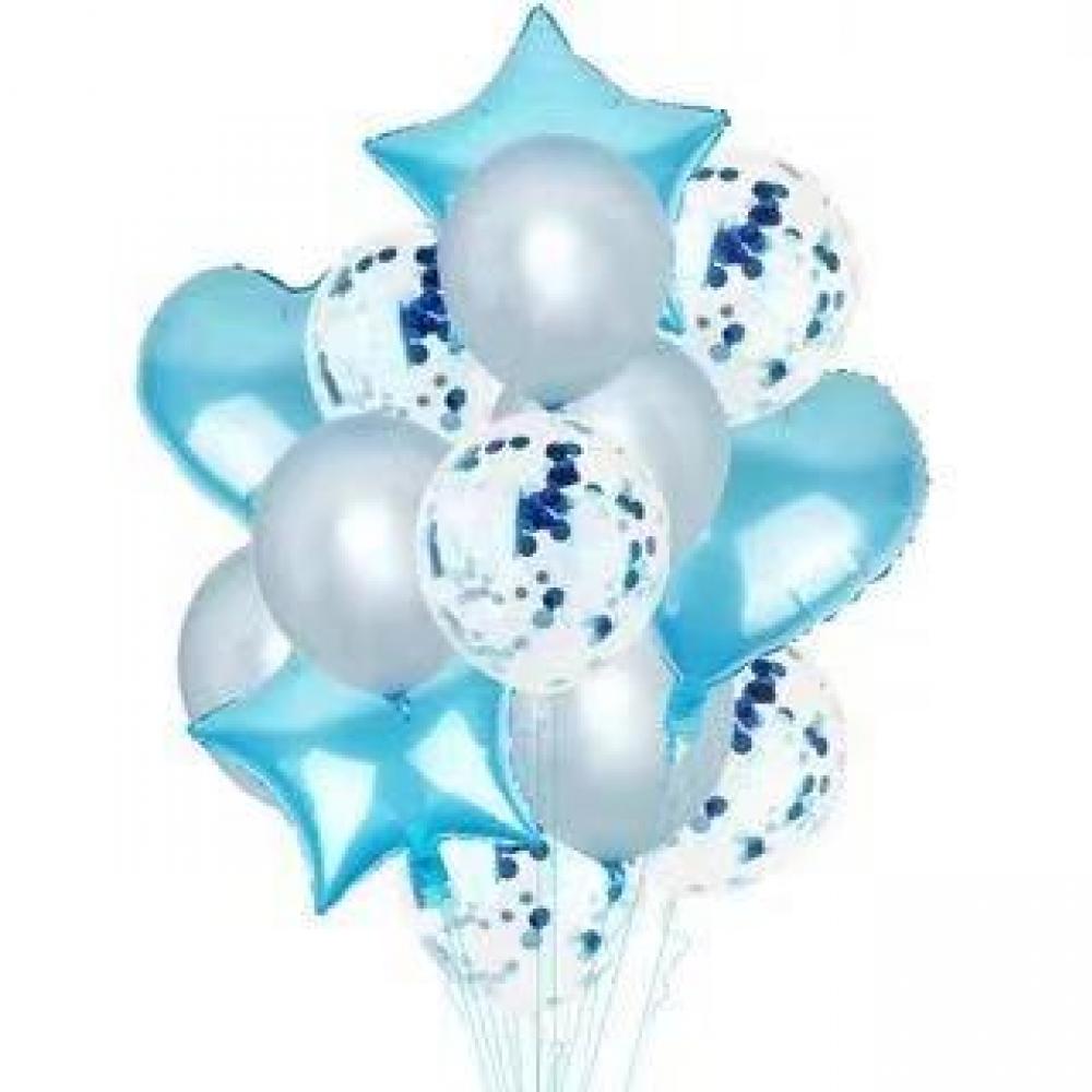 Foil Balloon Star Heart Baby Blue (14pcs)