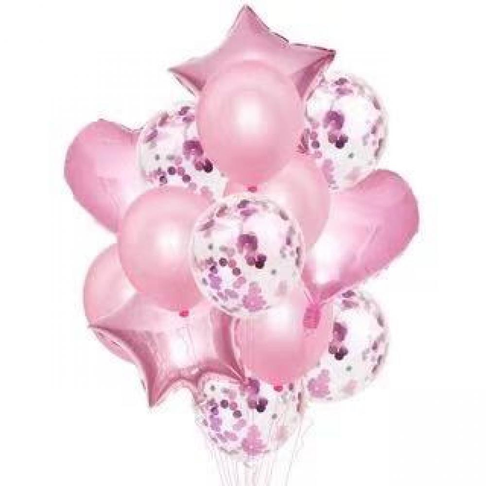 Foil Balloon Star Heart Pink (14pcs)
