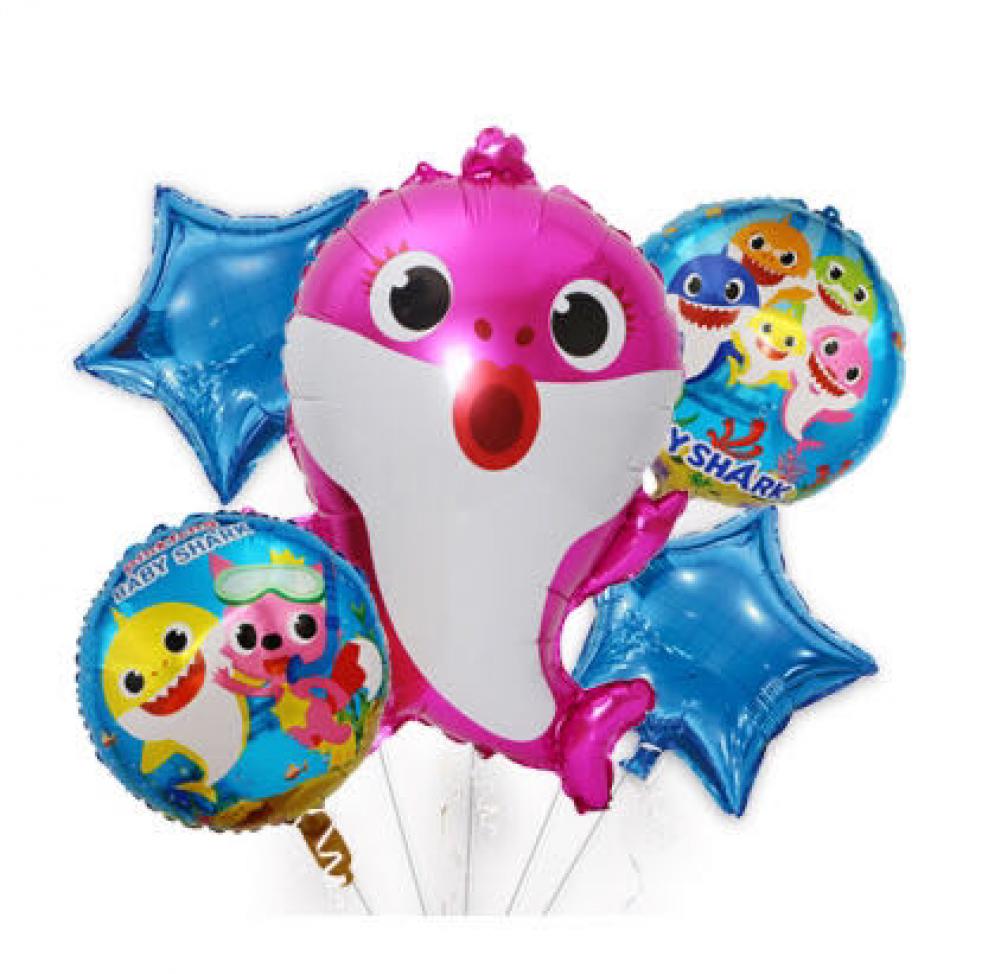 Baby Shark Foil Balloon Set Pink (5PCS)