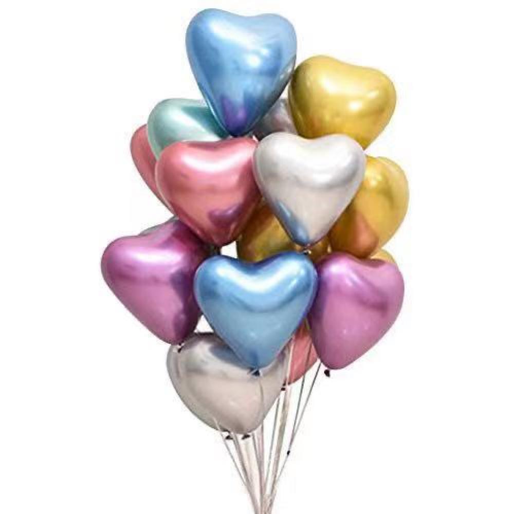 10 Inch Heart Shape Chrome Balloon Mixed Colour  (50PCS)