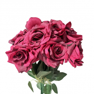 Artificial Flower Rose Bunch Dark Red (9 Roses)