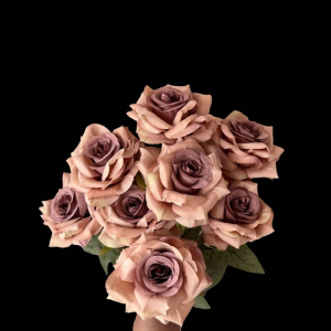 Artificial Flower Rose Bunch Brown  (9 PCS)
