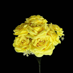 Artificial Flower Rose Bunch Bright Yellow(7 Roses)