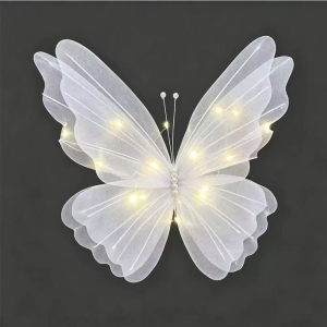 LED Light-up Chiffon Butterfly Decoration White (50cm)