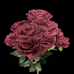 Artificial Flower Rose Bunch Dark Red (9 Roses)