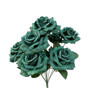 Artificial Flower Rose Bunch Dark Green (7PCS)