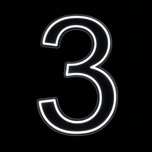 Neon Sign Number 3 (50cm Tall  White)